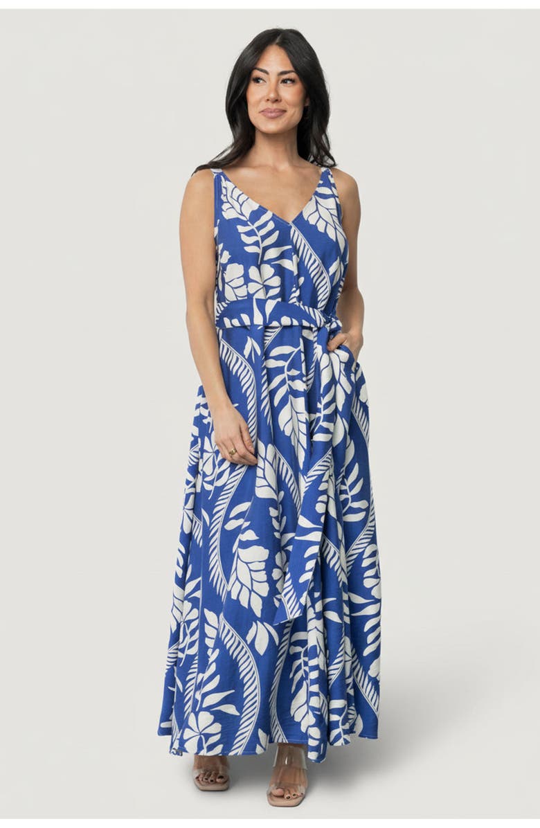 Baltic Børn Sofía Maxi Dress, Main, color, Cobalt + White