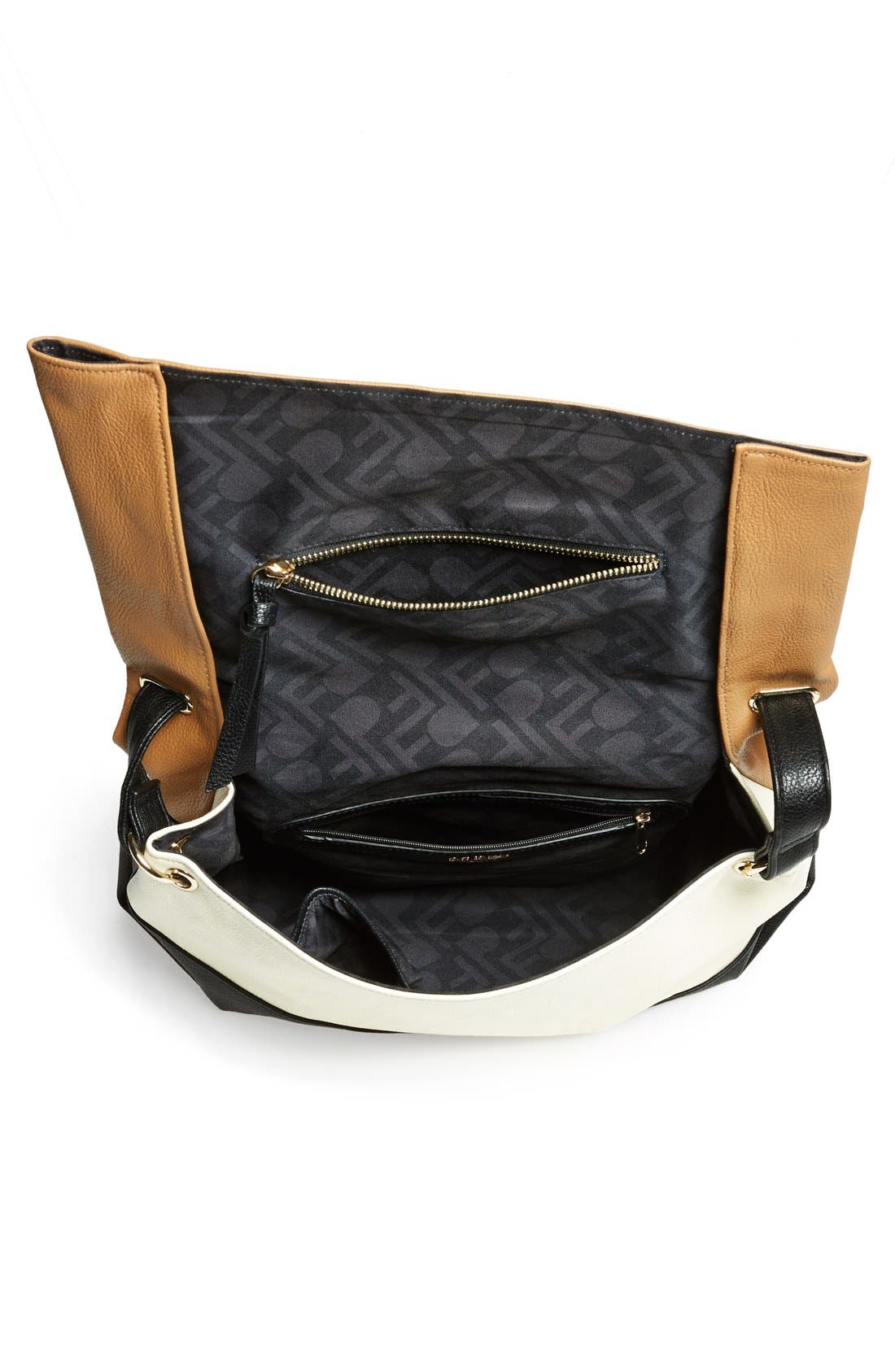 'Large' Asymmetrical Faux Leather Crossbody Bag, Alternate, color, TAN/ WHITE/ BLACK