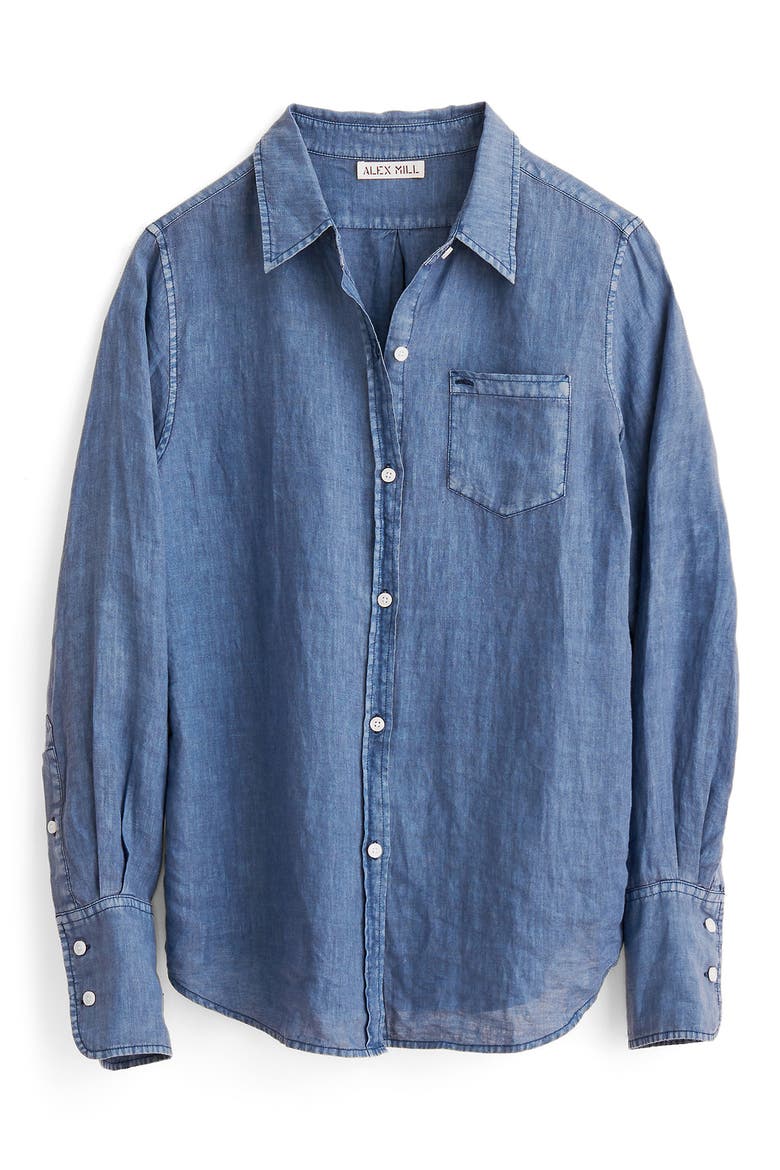 Standard Linen Button-Up Shirt, Alternate, color, INDIGO