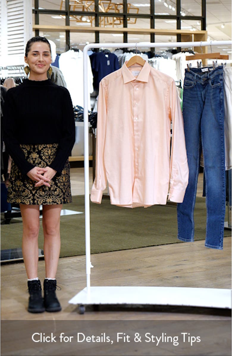 Contemporary Fit Solid Orange Cotton Dobby Dress Shirt, sales video thumbnail