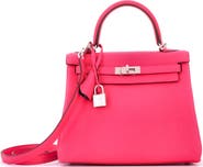 Pre-Owned Hermes Kelly Handbag Bicolor Clemence with Brushed Palladium Hardware 25