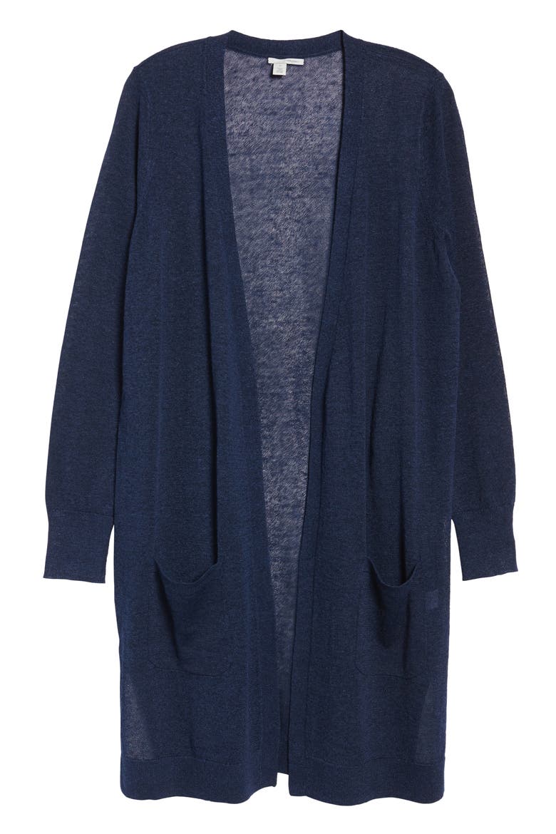 Long Linen Blend Cardigan, Main, color, NAVY PEACOAT