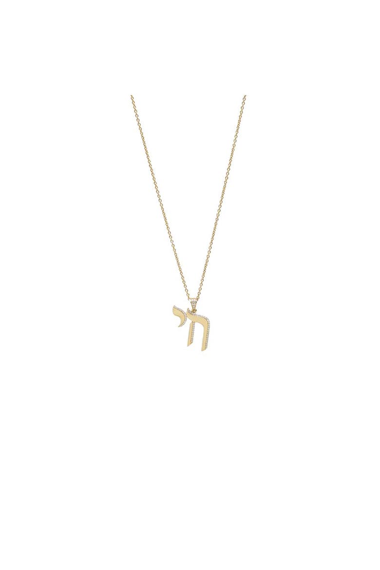 Mini CZ Pave Shape Chai Charm Necklace, Main, color, Gold