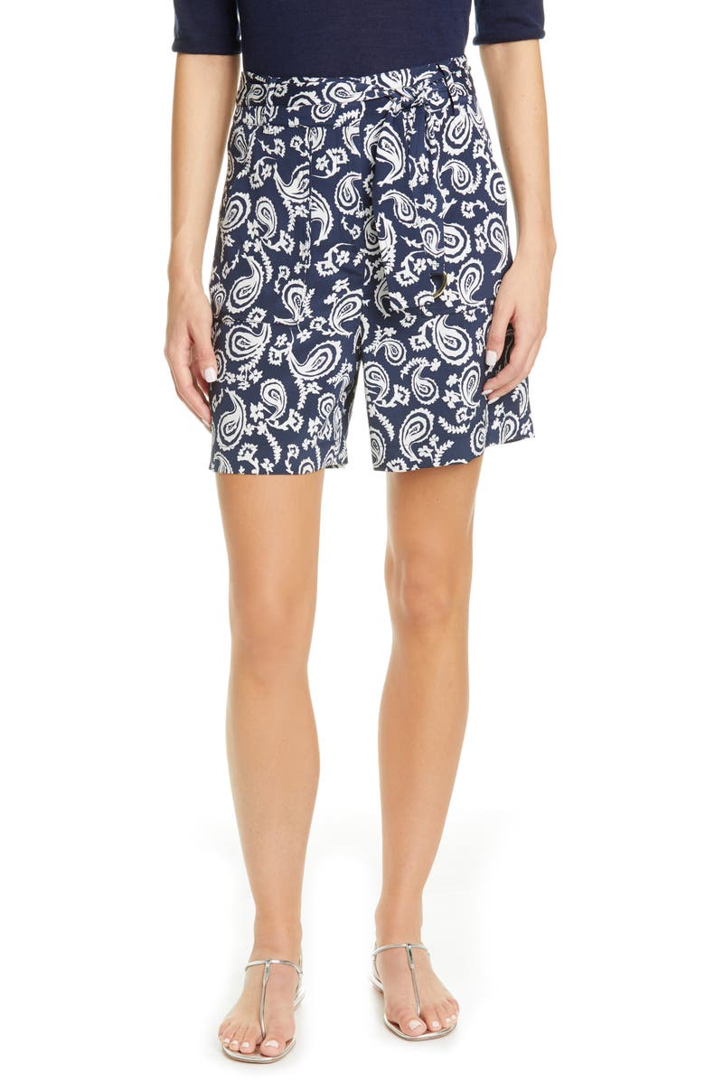 St. John Collection Painted Floral Paisley Stretch Silk Crêpe de Chine Shorts, Main, color, 