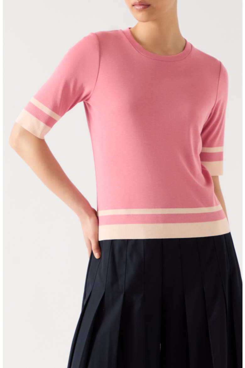 Micha Stripe Short Sleeve Sweater, Main, color, PINK