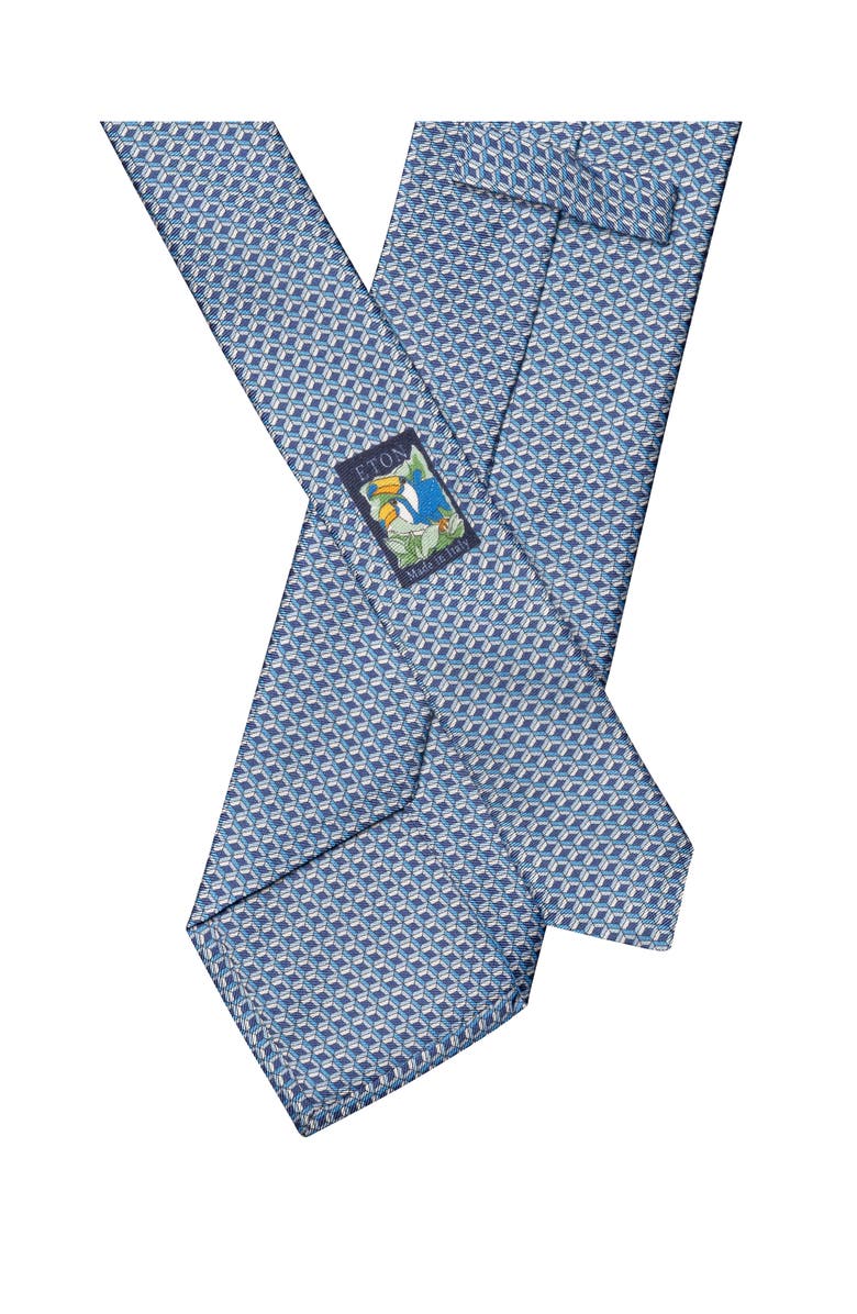 Eton Blue Geometric Print Silk Twill Tie, Alternate, color, Blue