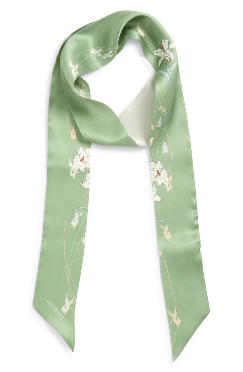 Lost Pattern Lily Skinny Silk Scarf, Alternate, color, Green