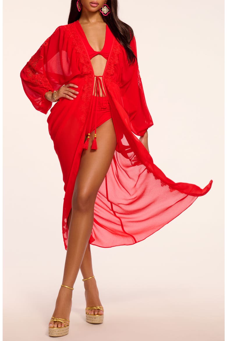 Bernice Lace Trim Cover-Up, Main, color, FLAME