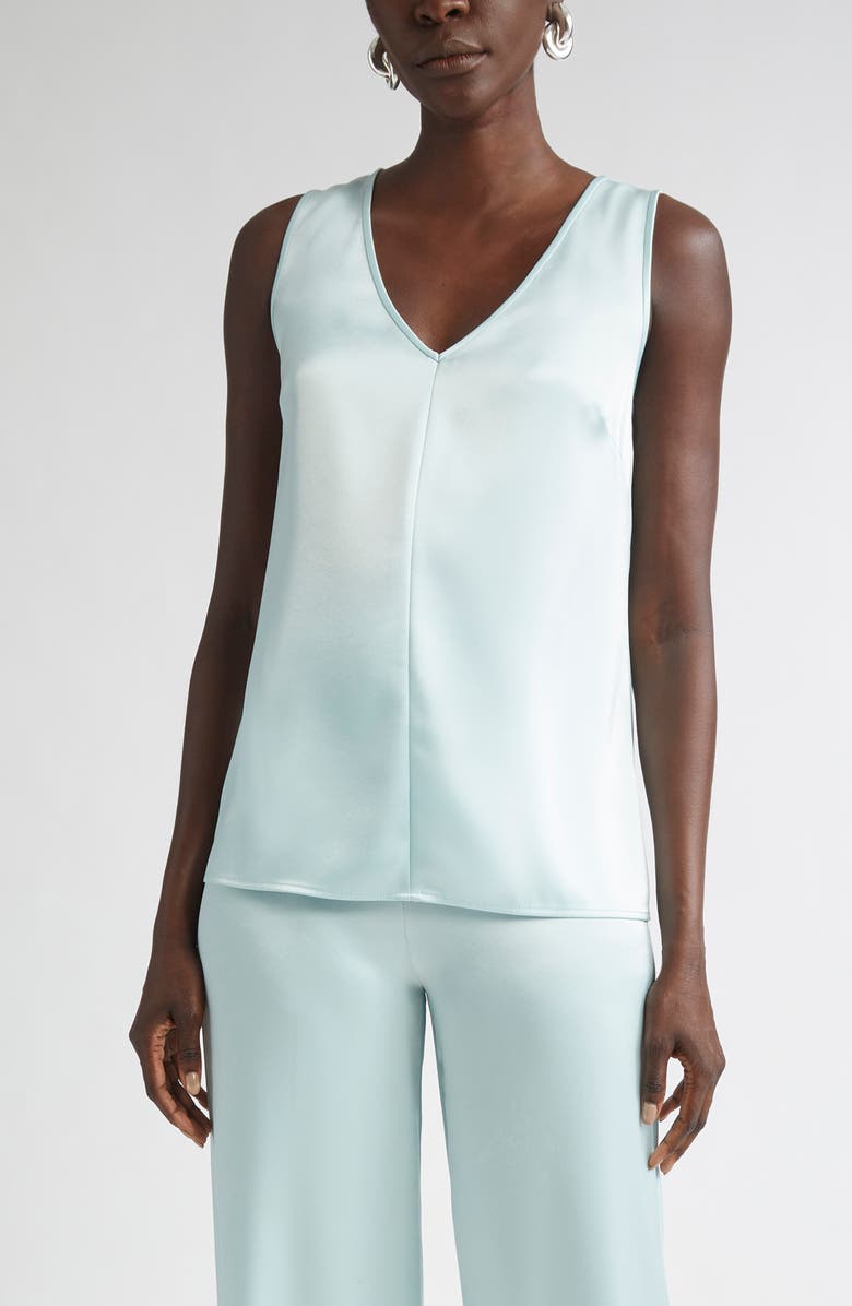 ST. JOHN Liquid Satin V-Neck Tank, Main, color, Aqua