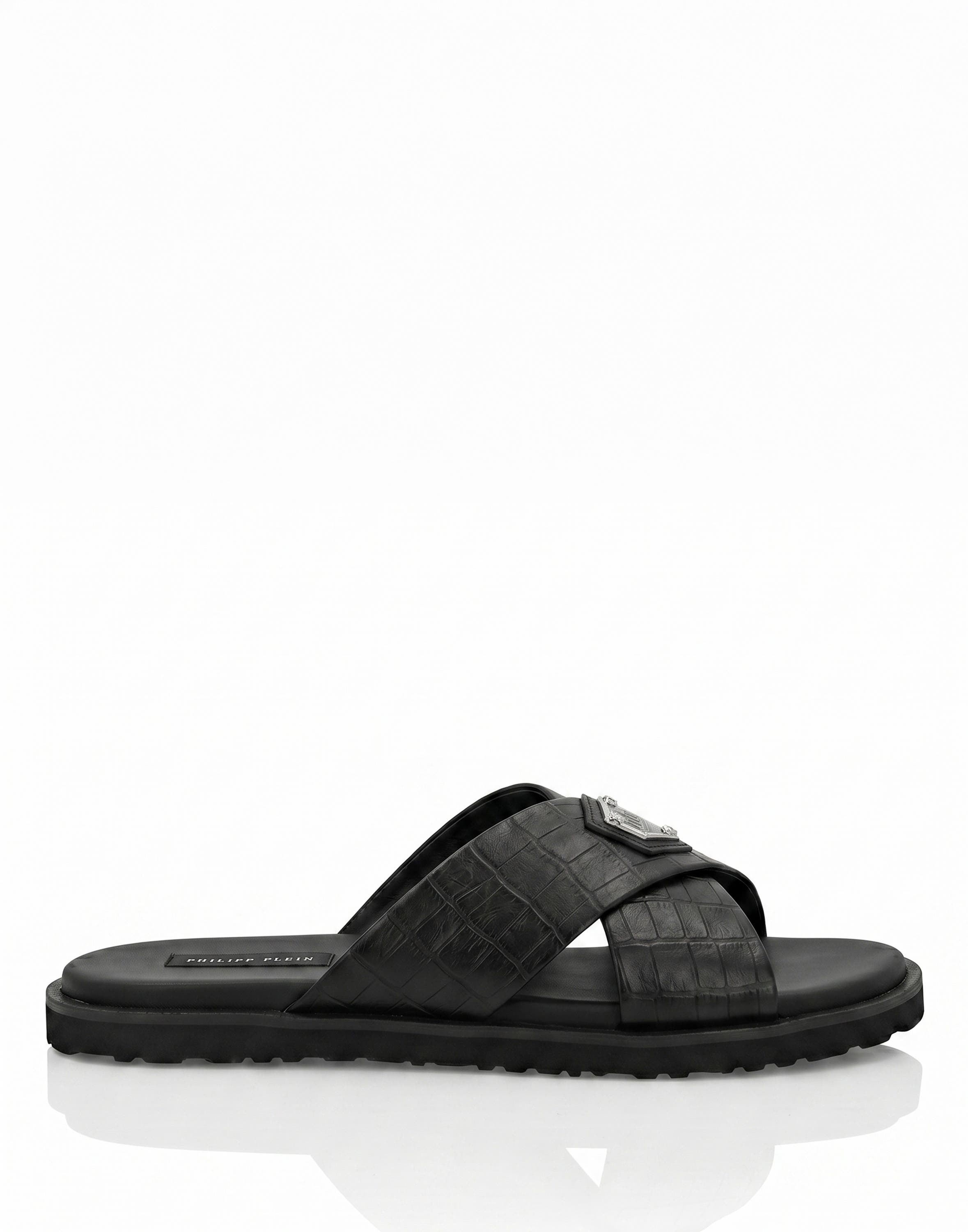 Leather Slippers Criss-Cross Cocco Men, Alternate, color, black