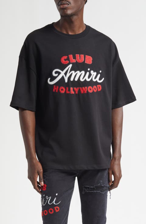 Oversize Crystal Embellished Club Amiri Appliqué T-Shirt