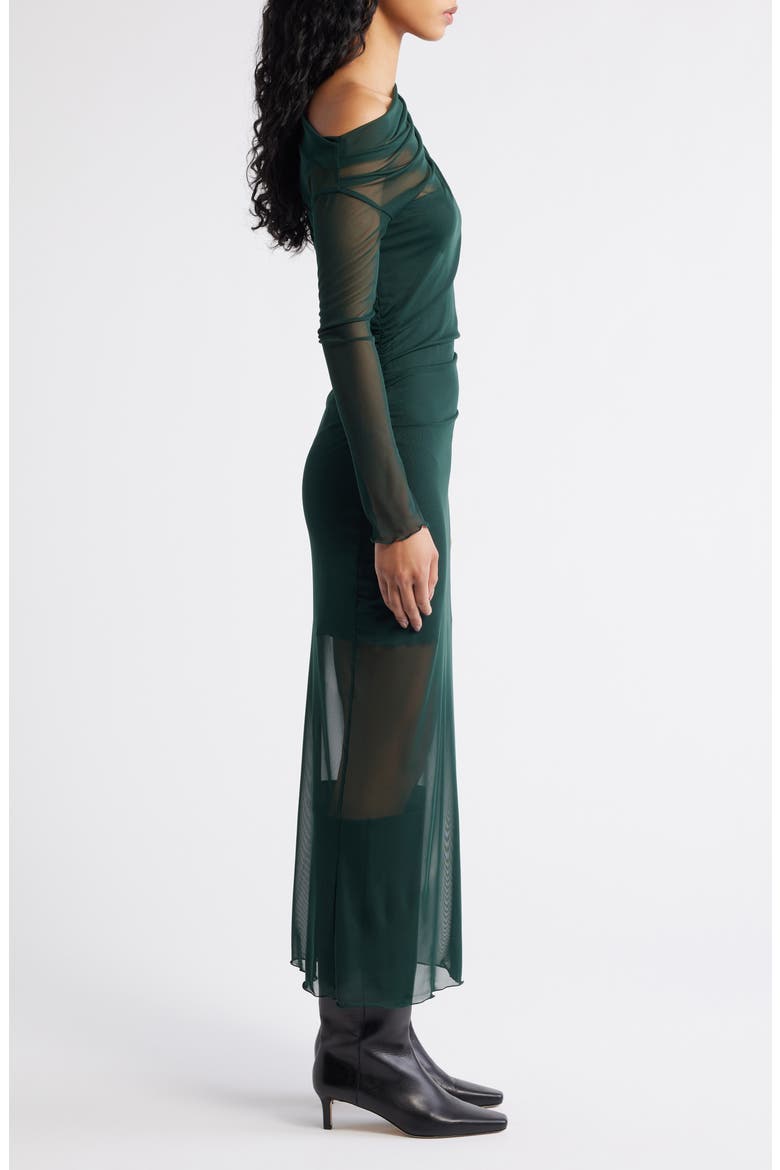 Aitana Asymmetric Neck Semisheer Midi Dress, Alternate, color, GREEN