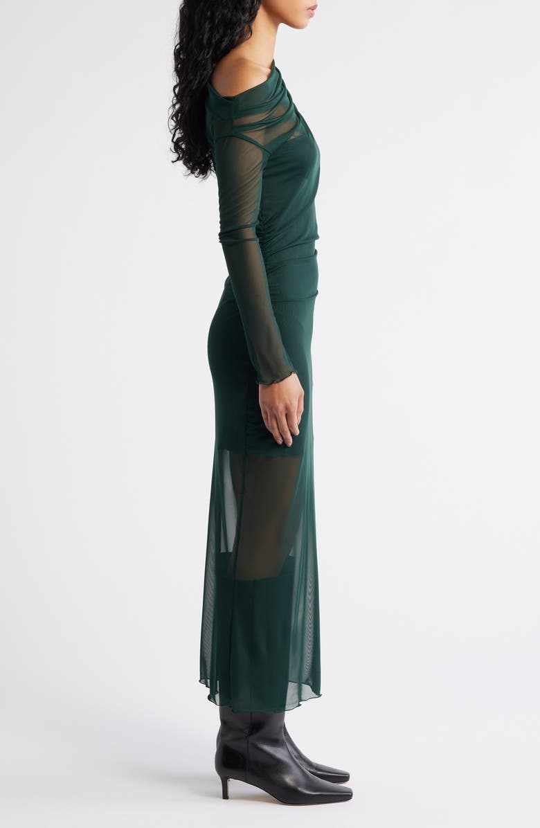 MANGO Aitana Asymmetric Neck Semisheer Midi Dress, Alternate, color, Green