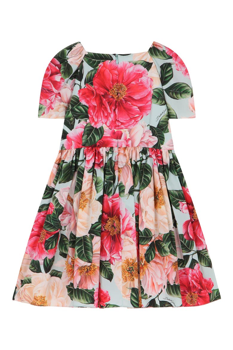 Kids' Camellia Print Cotton Poplin Dress, Main, color, CAMELIE ROSA