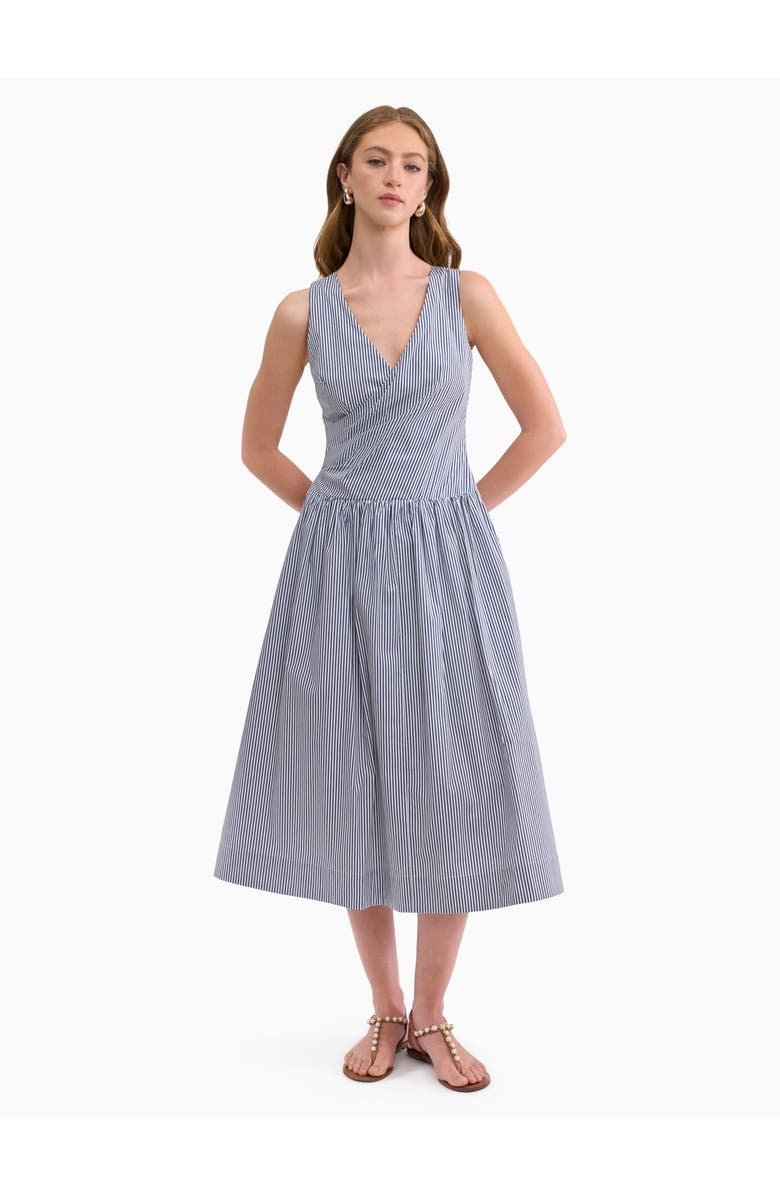 Rebecca Taylor Joselene Poplin Wrap Dress, Main, color, Navy Stripe