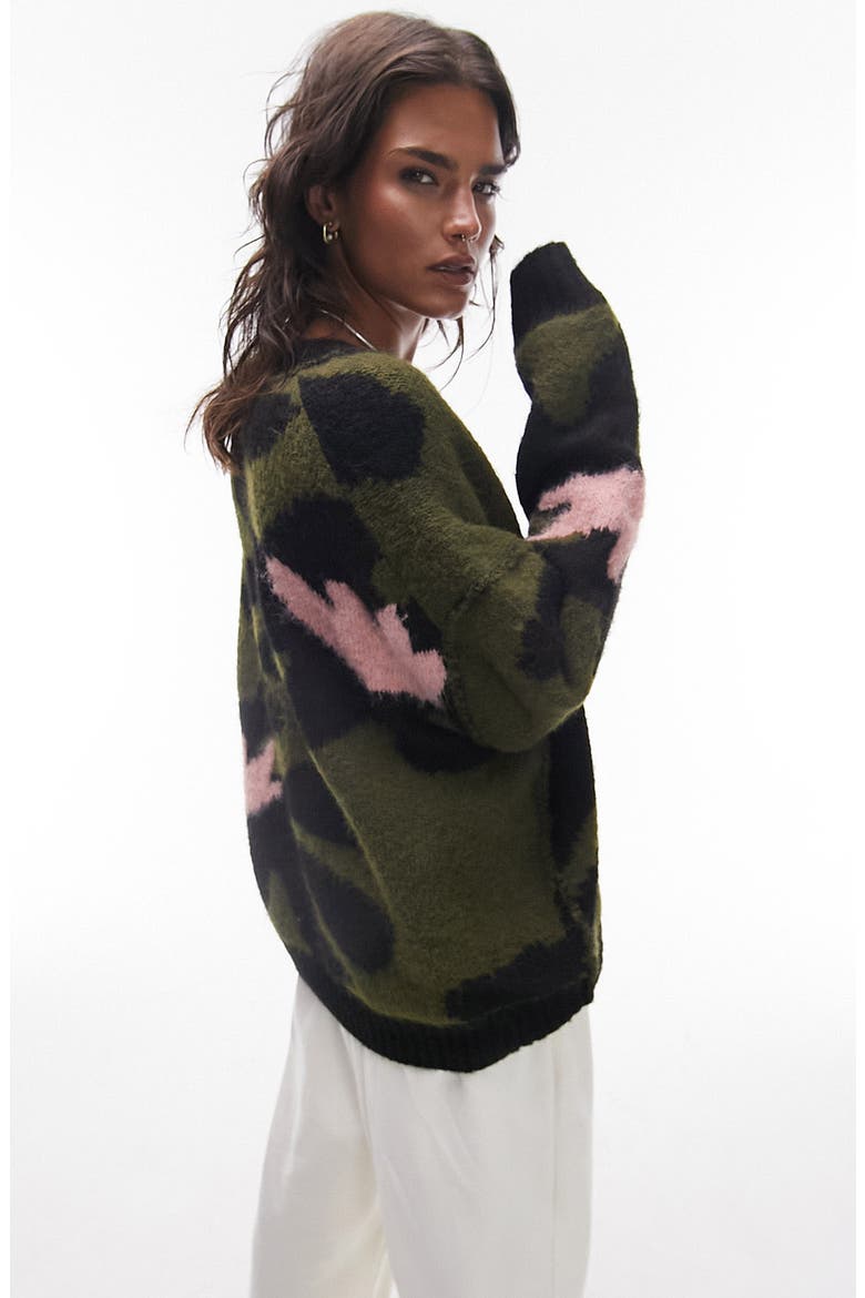 Large Flower Cardigan, Alternate, color, KHAKI