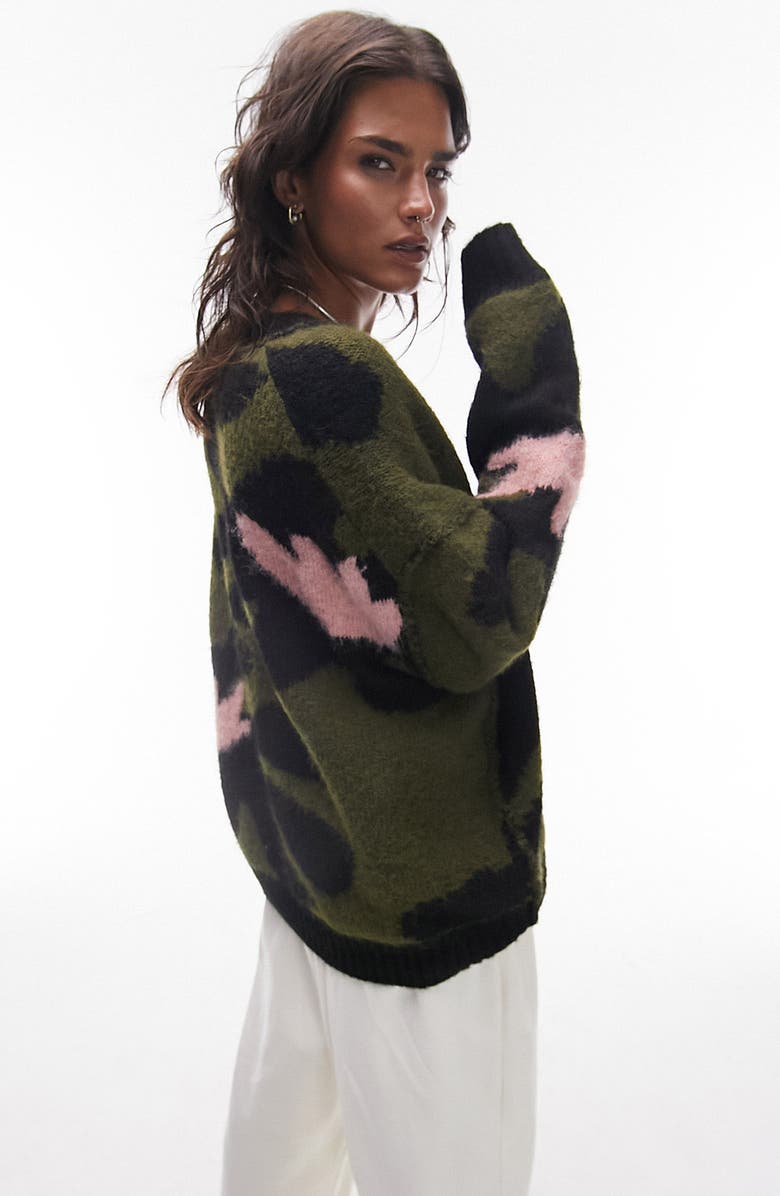 Topshop Large Flower Cardigan, Alternate, color, 