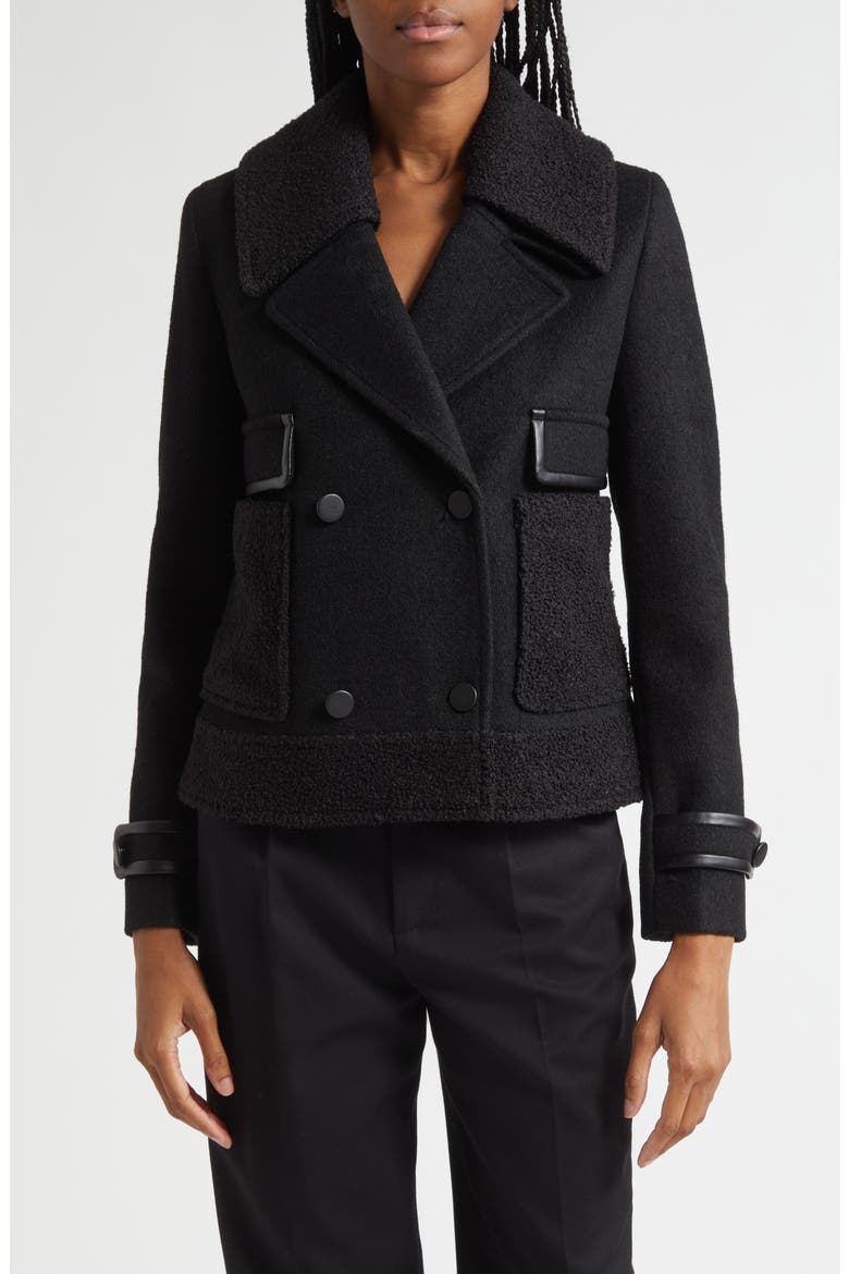 Double Breasted Bouclé Jacket, Main, color, SOLID BLACK