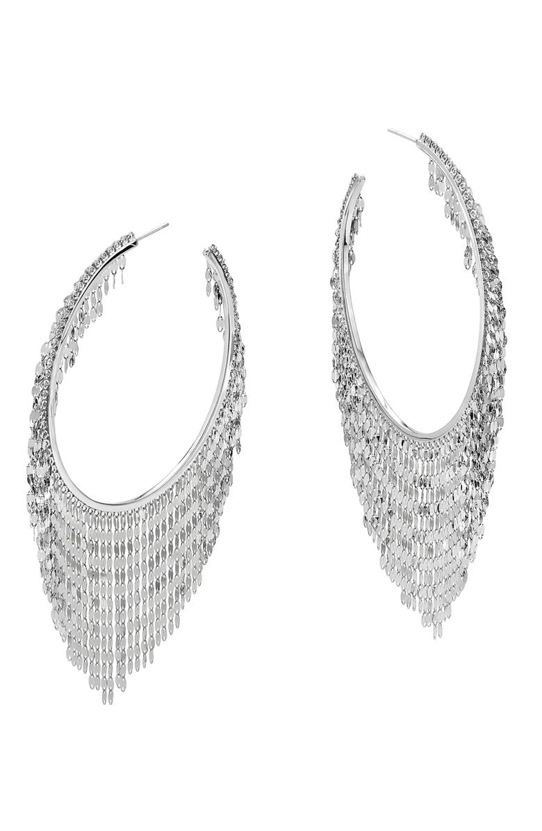 LANA 14K Gold Oblong Blake Fringe Hoop Earrings, Main, color, White