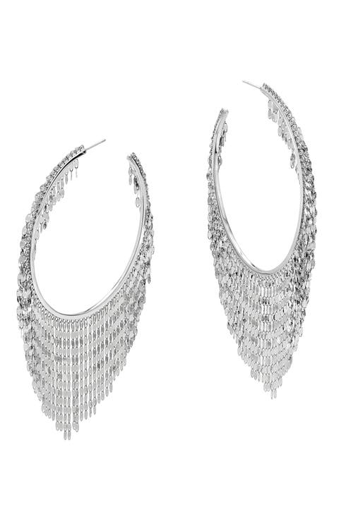 14K Gold Oblong Blake Fringe Hoop Earrings