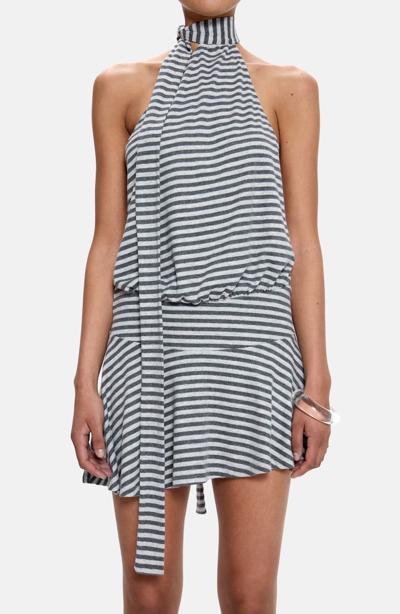 JADED LONDON Stripe Halter Drop Waist Minidress, Alternate, color, Grey