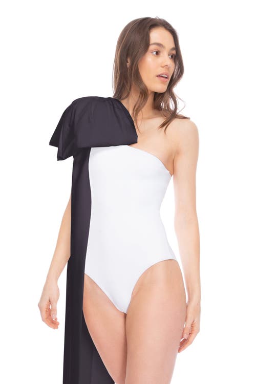 Tabacaru Milly White One-piece Swimsuit In White With Black Bow