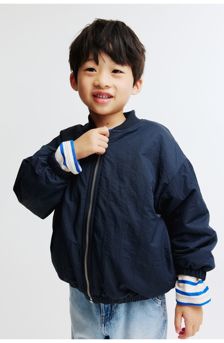 H&M Teddy-lined Bomber Jacket, Alternate, color, Navy Blue