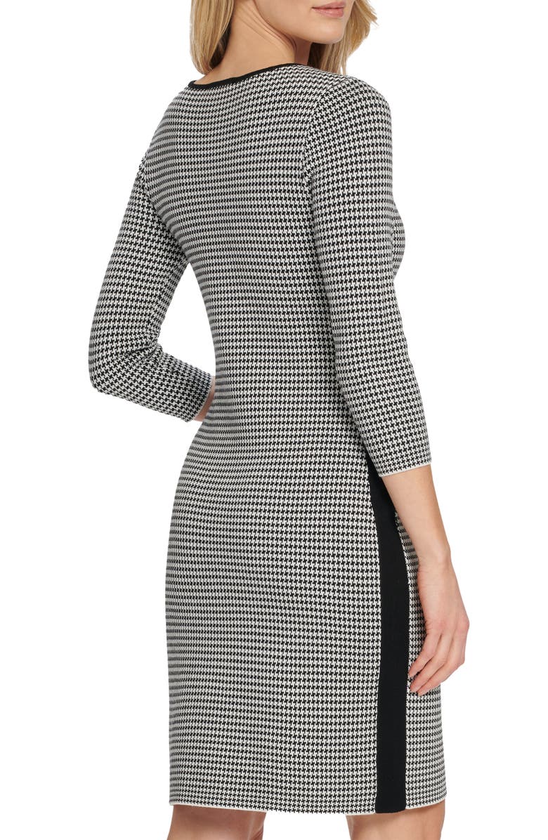 DKNY Houndstooth Long Sleeve Pocket Sweater Dress, Alternate, color, Black/ Ivy