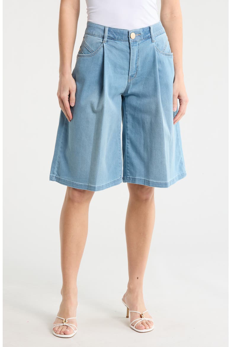 Pleated Front Relaxed Bermuda Shorts, Main, color, LIGHT BLUE ARTISANAL