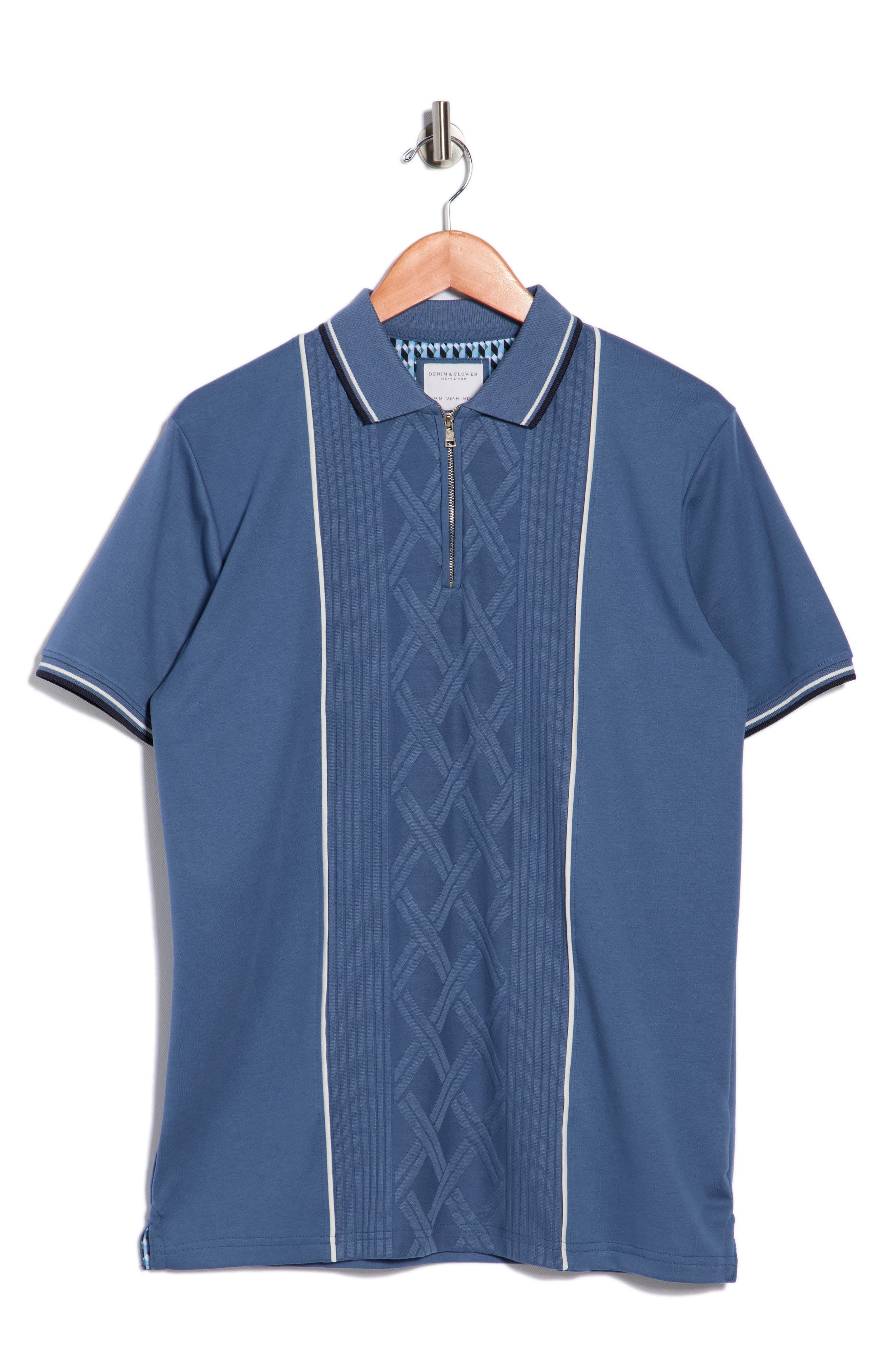 DENIM AND FLOWER Textured Vertical Stripe Quarter Zip Knit Polo