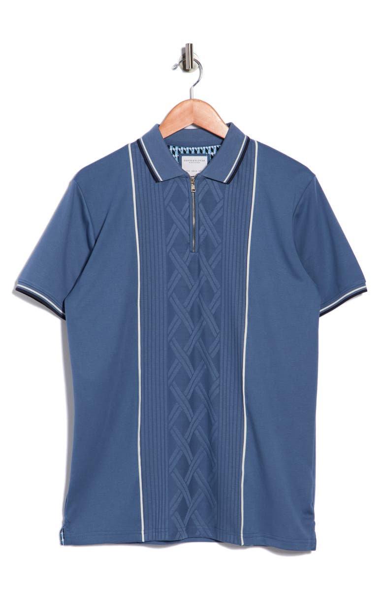 DENIM AND FLOWER Textured Vertical Stripe Quarter Zip Knit Polo, Main, color, Sailor Blue