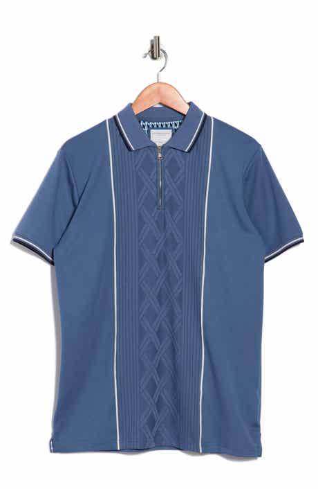 DENIM AND FLOWER Textured Vertical Stripe Quarter Zip Knit Polo