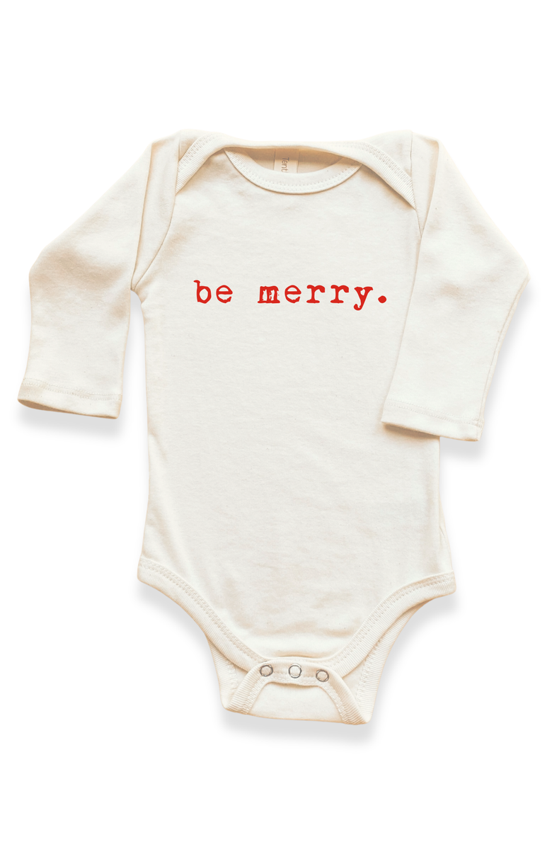 Tenth & Pine Be Merry - Organic Long Sleeve Baby Bodysuit, Main, color, Natural Red Lettering