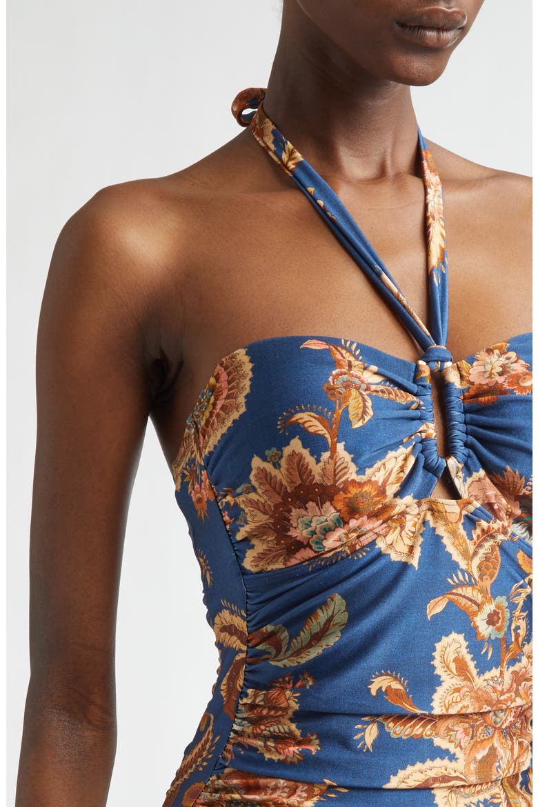 Aster Wide Link One-Piece Halter Swimsuit, Alternate, color, NAVY JACOBEAN