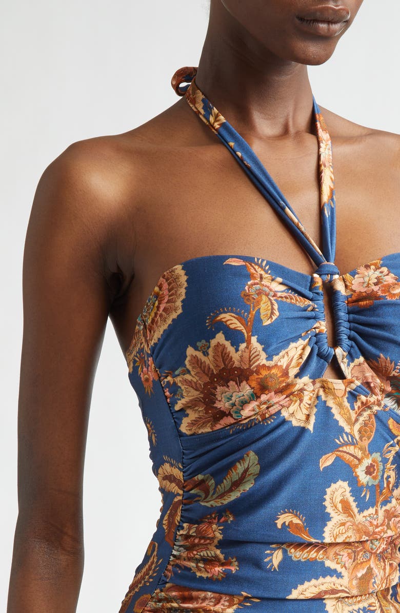 Zimmermann Aster Wide Link One-Piece Halter Swimsuit, Alternate, color, Navy Jacobean