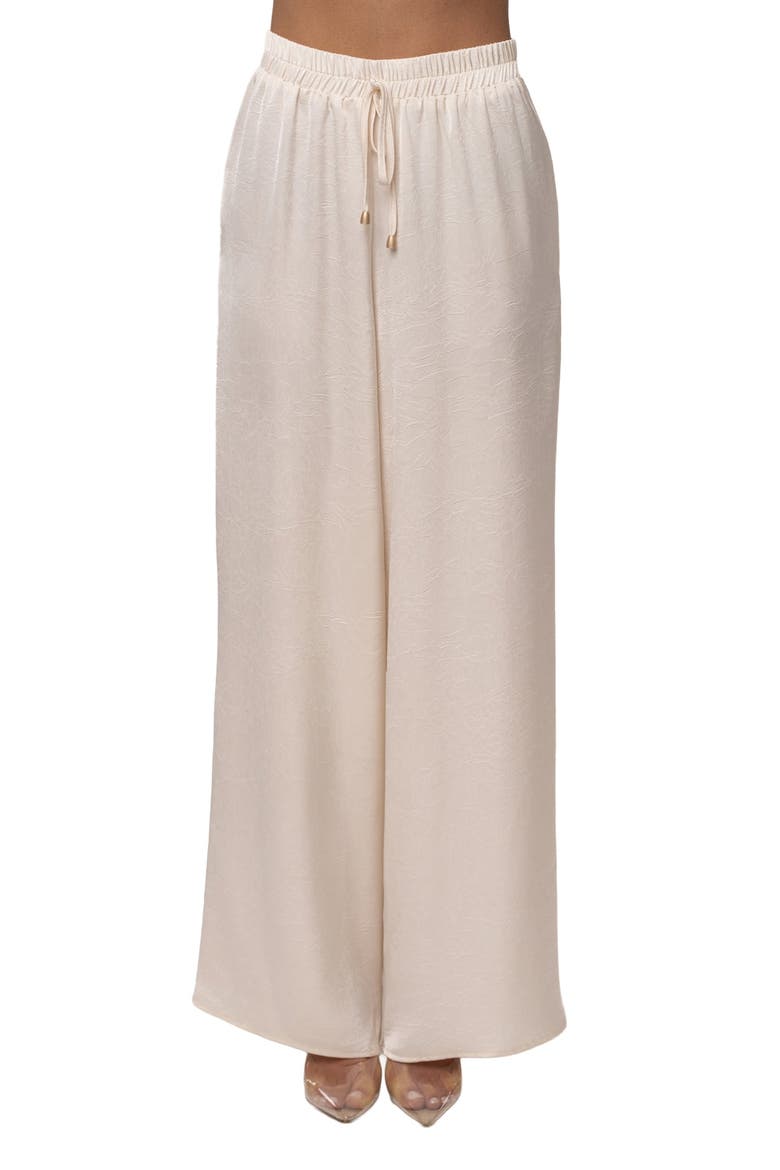 Draped Satin Pant Set, Alternate, color, Cream