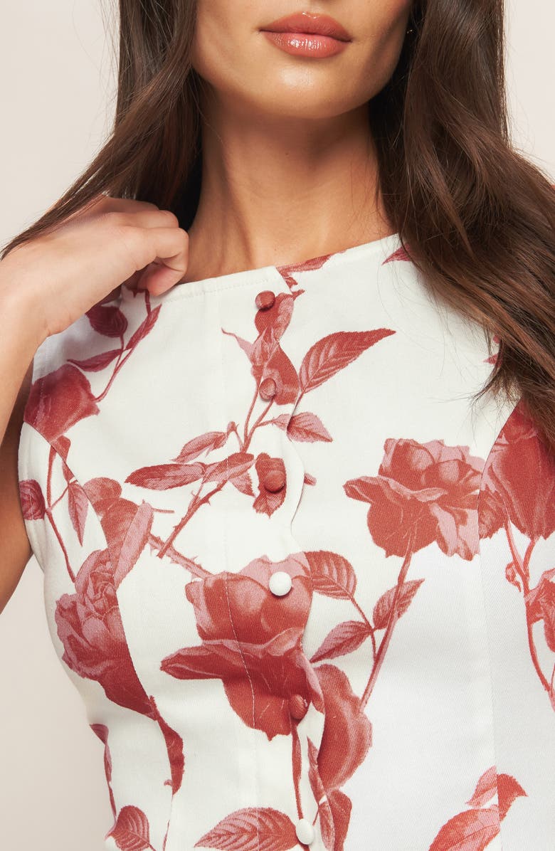 FLYING TOMATO Floral Sleeveless Cotton Blend Twill Dress, Alternate, color, Ivory Mauve