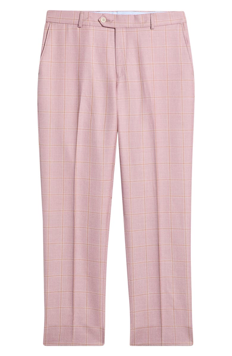Berle Flat Front Check Wool & Linen Blend Dress Pants, Main, color, Pink