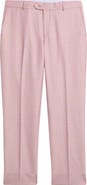 Berle Flat Front Check Wool & Linen Blend Dress Pants