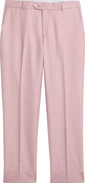 Berle Flat Front Check Wool & Linen Blend Dress Pants