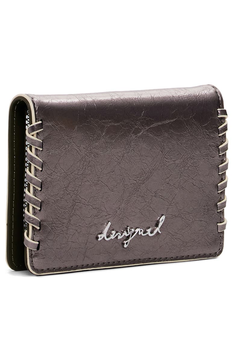 Desigual Medium Faux Leather Wallet, Alternate, color, Silver