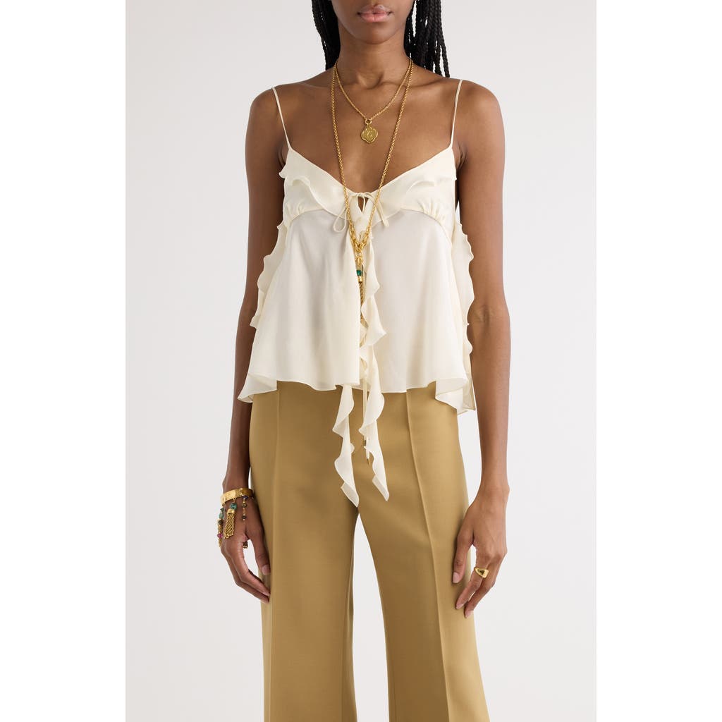 Chloé Ruffled Tie-front Silk-chiffon Top In Dusty White