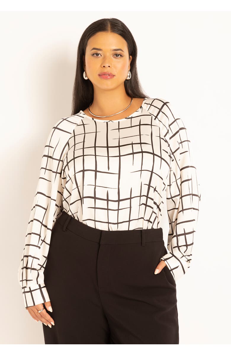 ELOQUII Raglan Sleeve Printed Blouse, Alternate, color,