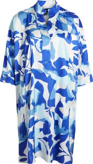 Ming Wang Floral Print Crêpe de Chine Dress