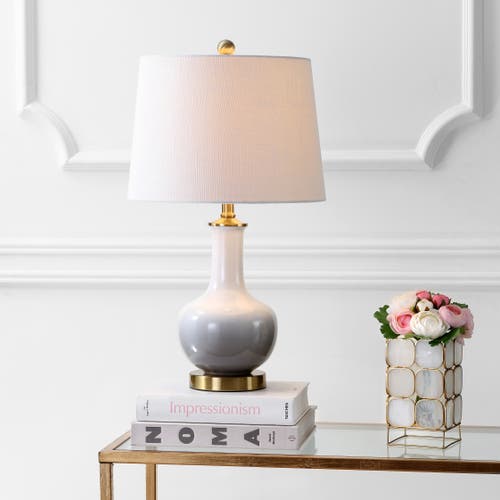Jonathan Y Gradient Ceramic/brass Led Table Lamp In White/gray