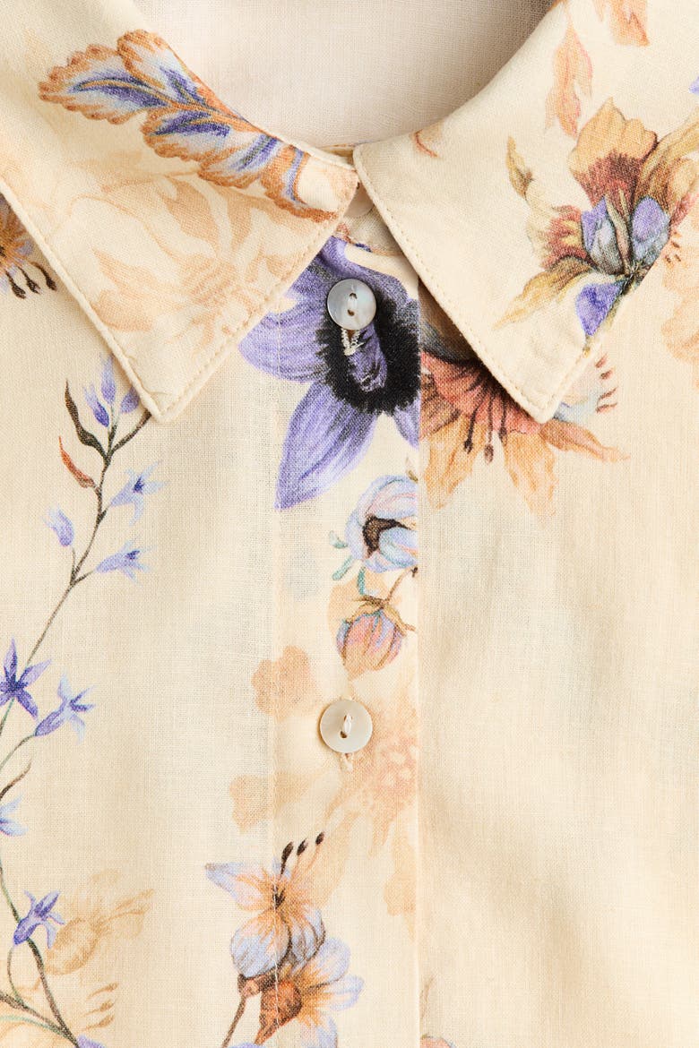 Oversized Linen-blend Shirt, Alternate, color, Light yellow/floral