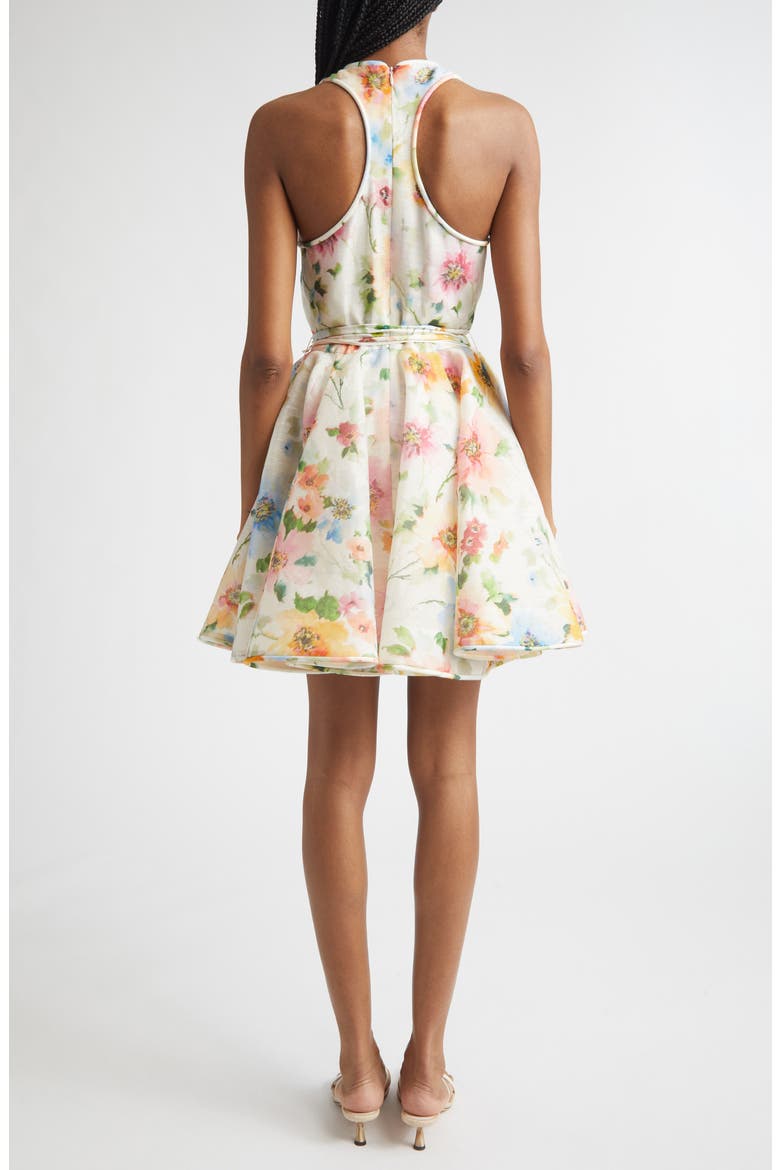 Alchemy Racerback Linen & Silk Skater Minidress, Alternate, color, NEON POPPY