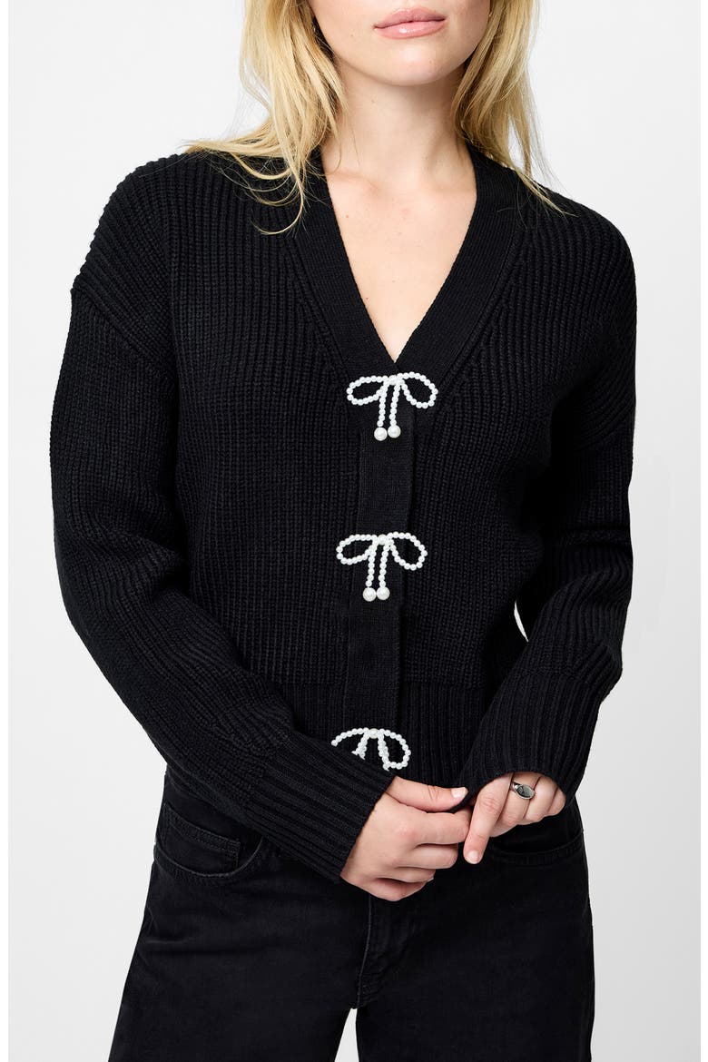 Bow Embellished Cardigan, Main, color, BLACK