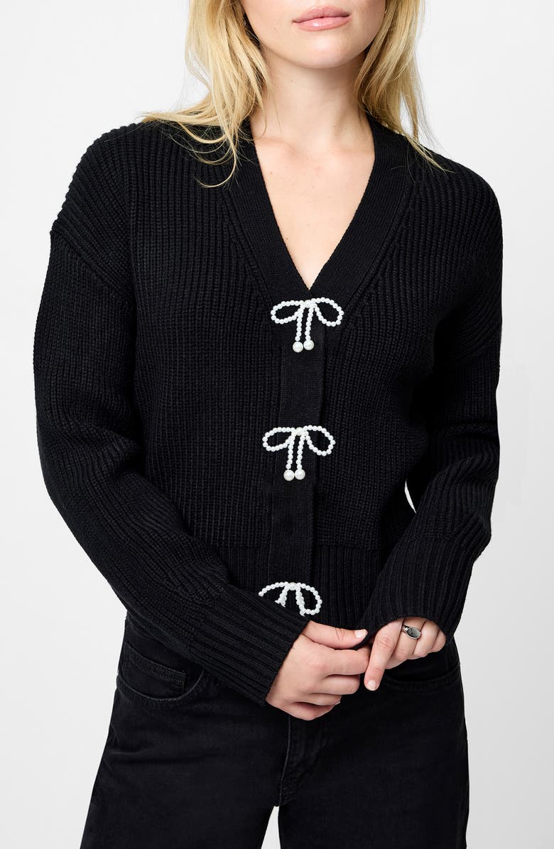 French Connection Bow Embellished Cardigan, Main, color, Black