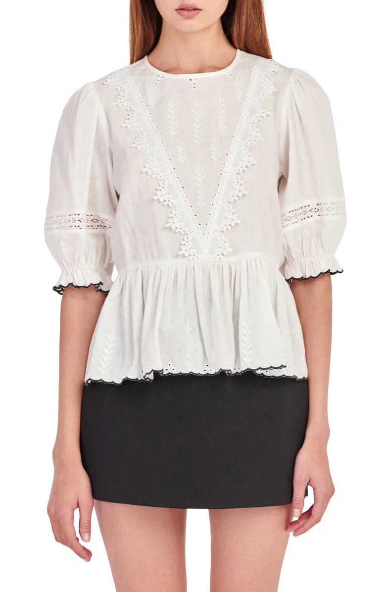 English Factory Embroidered Lace Babydoll Top, Main, color,